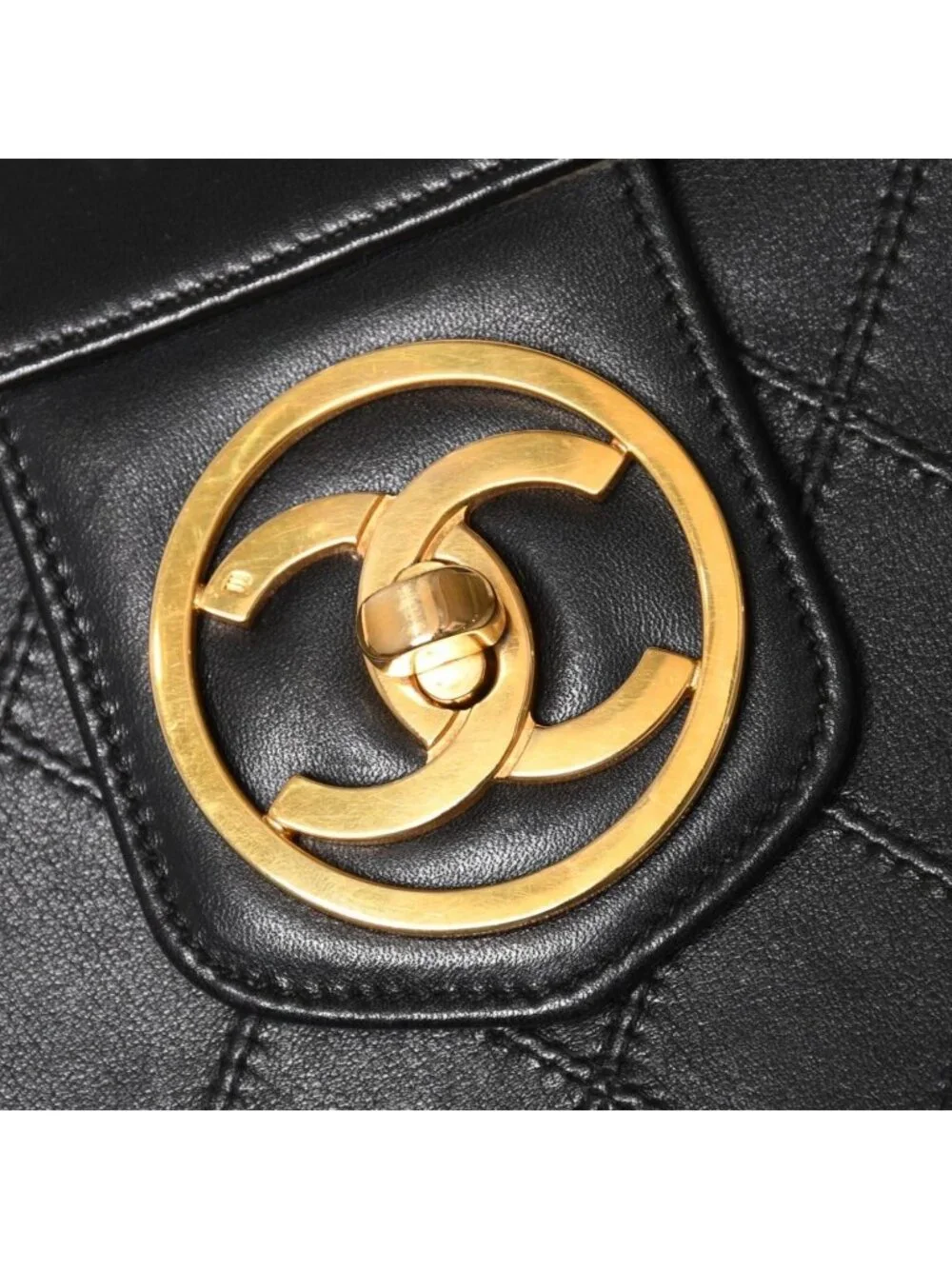 Chanel Bicolor Vanity Bag Handbag CC Logo Lambskin Black Gold
